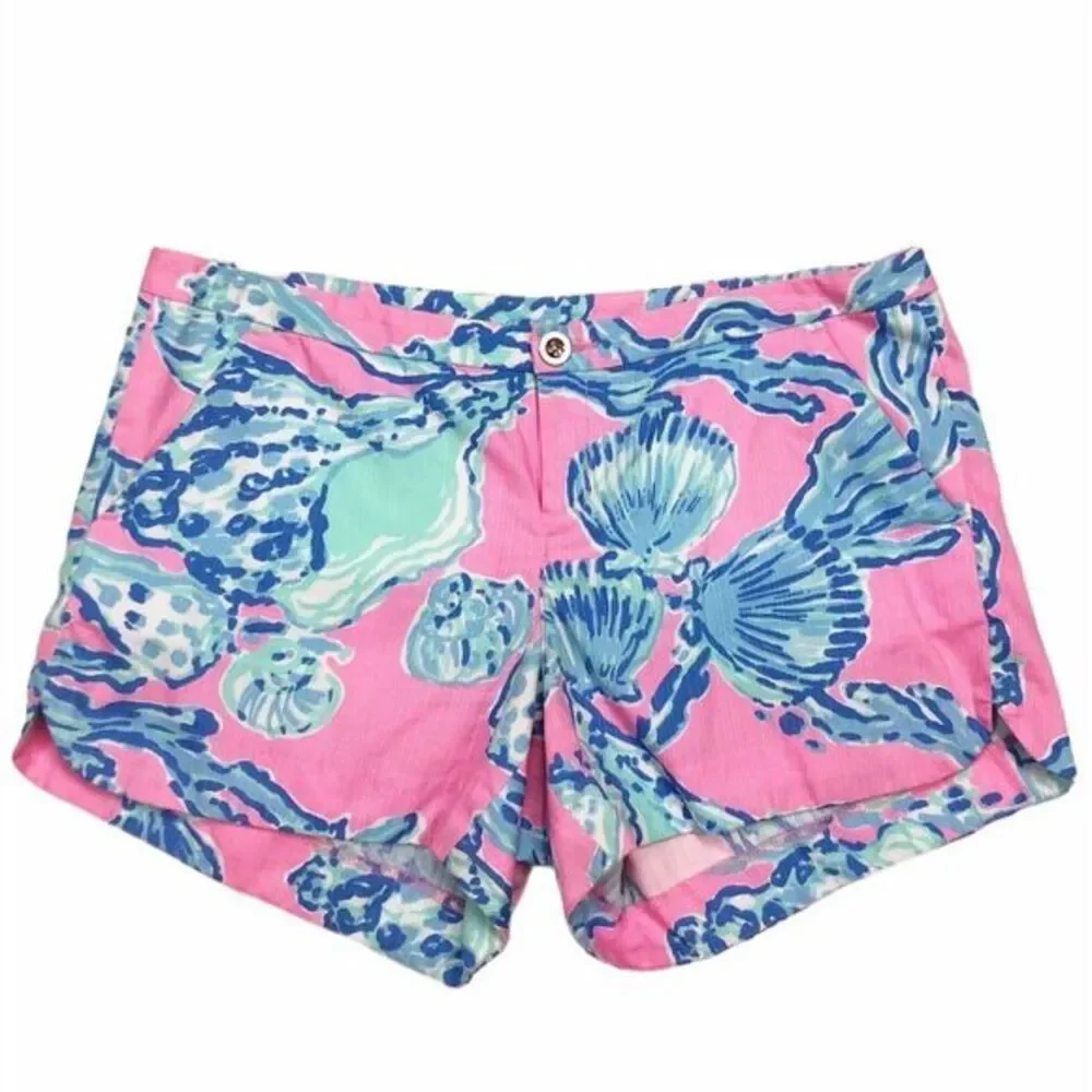 Lilly Pulitzer Adie Shorts Pink Pout Barefoot Princess Blue Shell Size 4